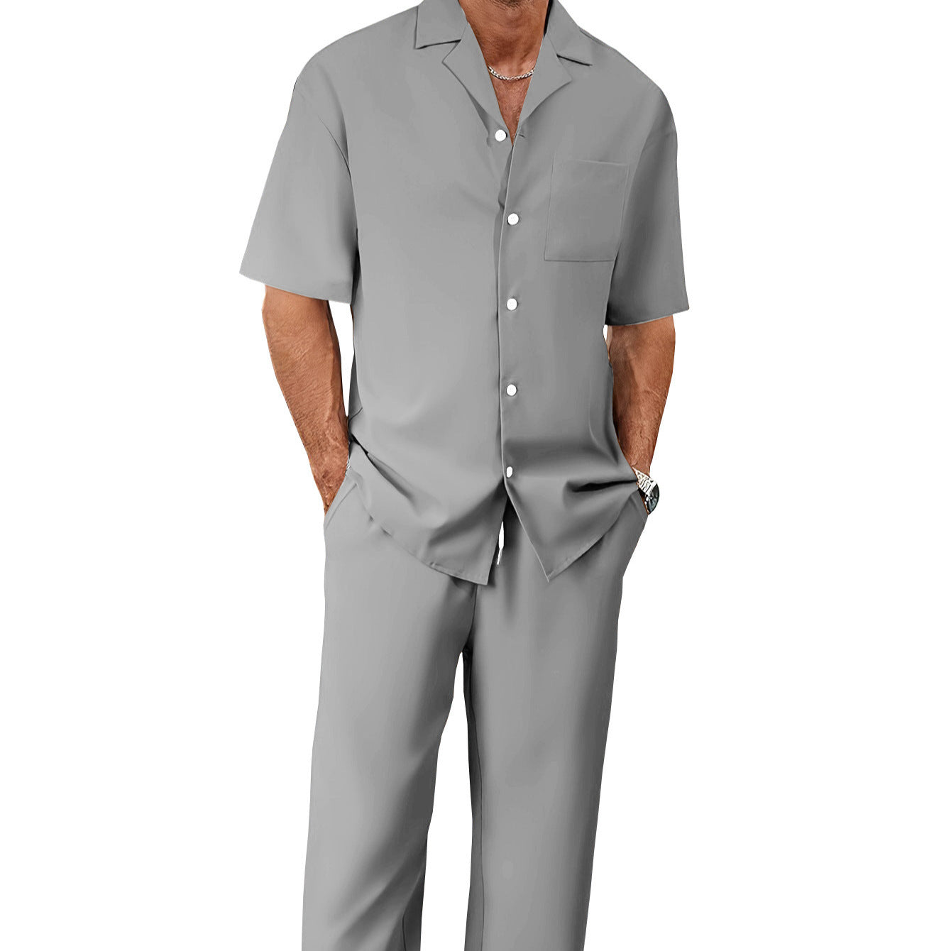 Men's Short Sleeve Shirt & Pants Set | Casual Lapel Two-Piece Trouser Suit
