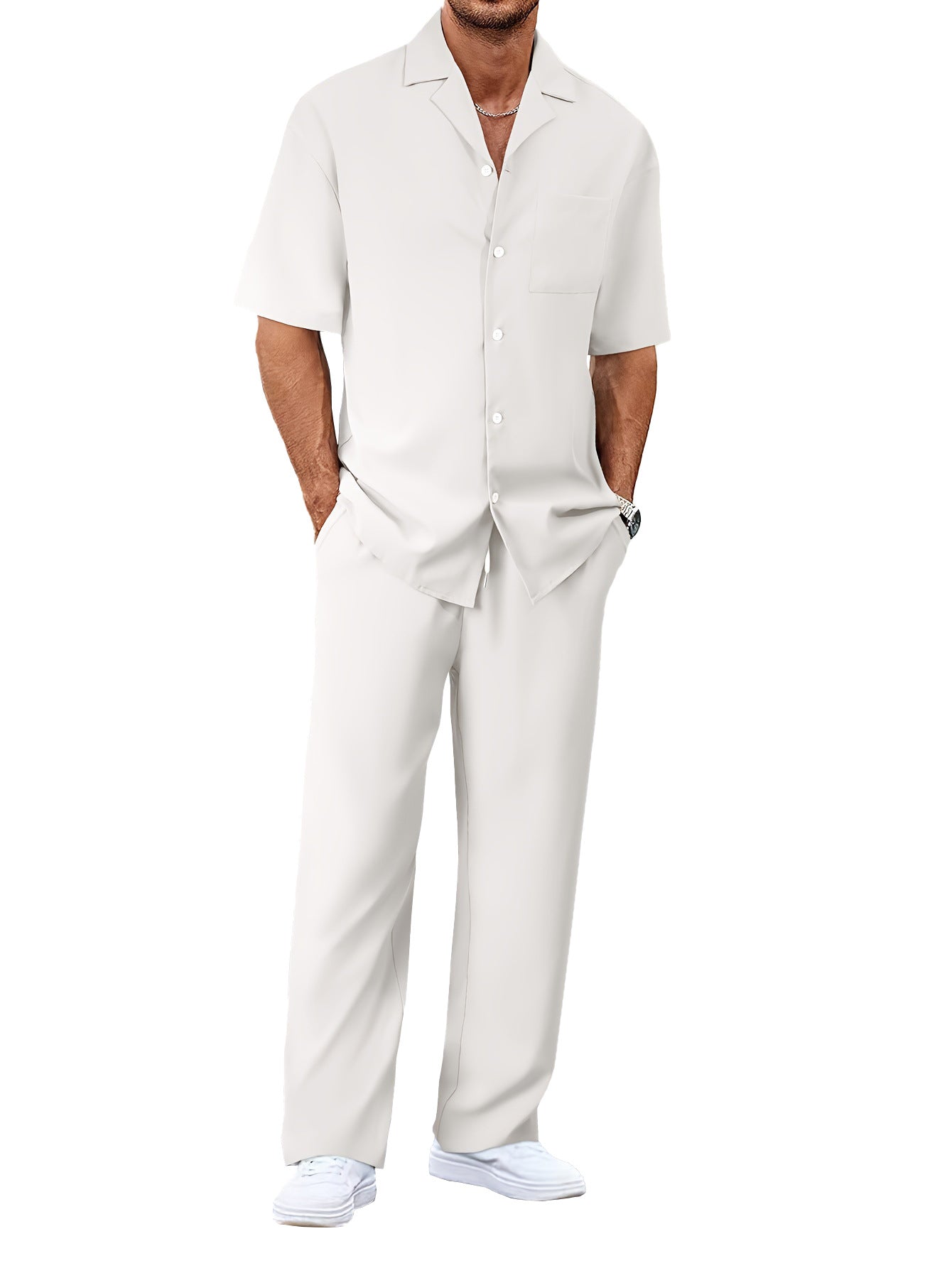 Men's Short Sleeve Shirt & Pants Set | Casual Lapel Two-Piece Trouser Suit