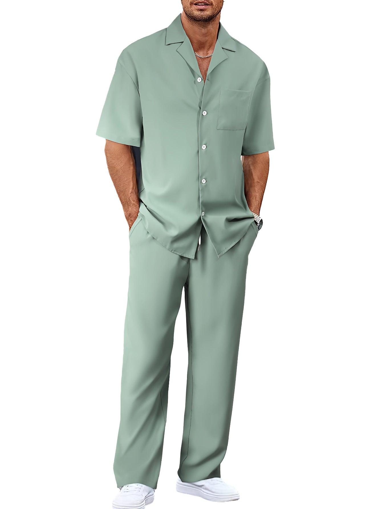 Men's Short Sleeve Shirt & Pants Set | Casual Lapel Two-Piece Trouser Suit