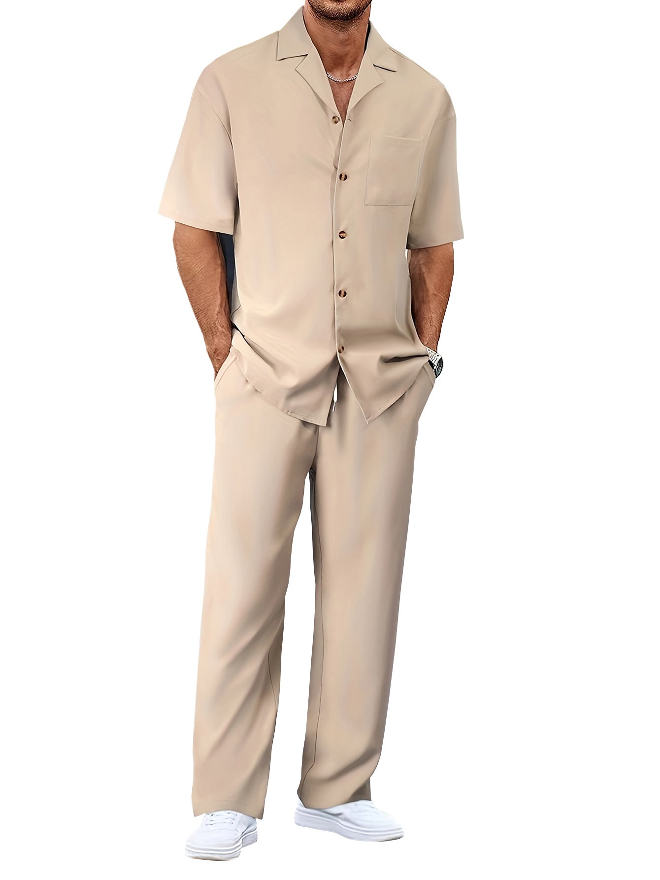 Men's Short Sleeve Shirt & Pants Set | Casual Lapel Two-Piece Trouser Suit