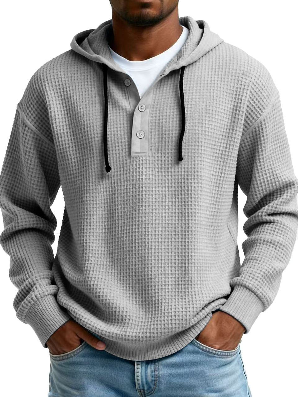 Mens Youth Ribbed Hooded Half-Zip Sweater