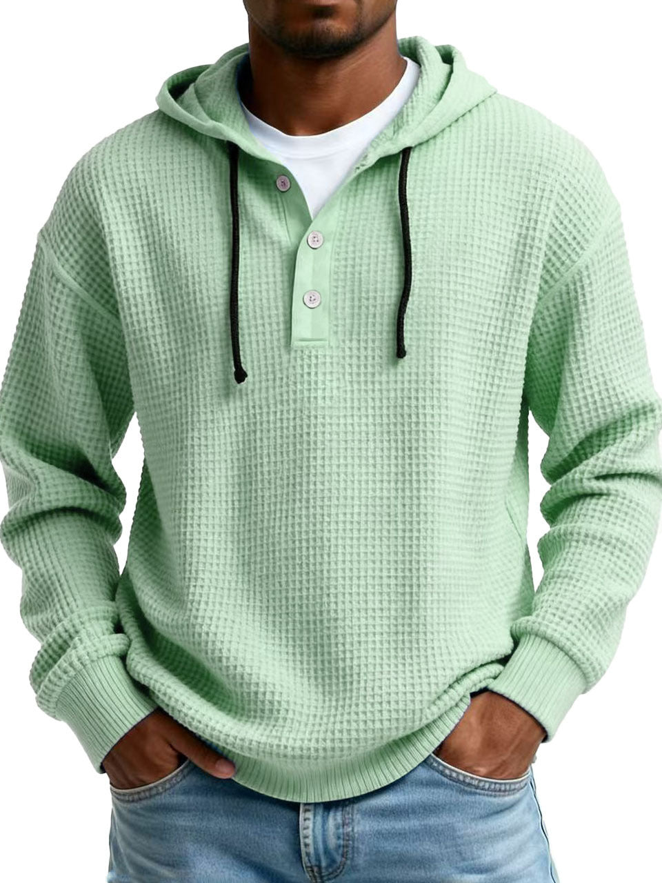 Mens Youth Ribbed Hooded Half-Zip Sweater