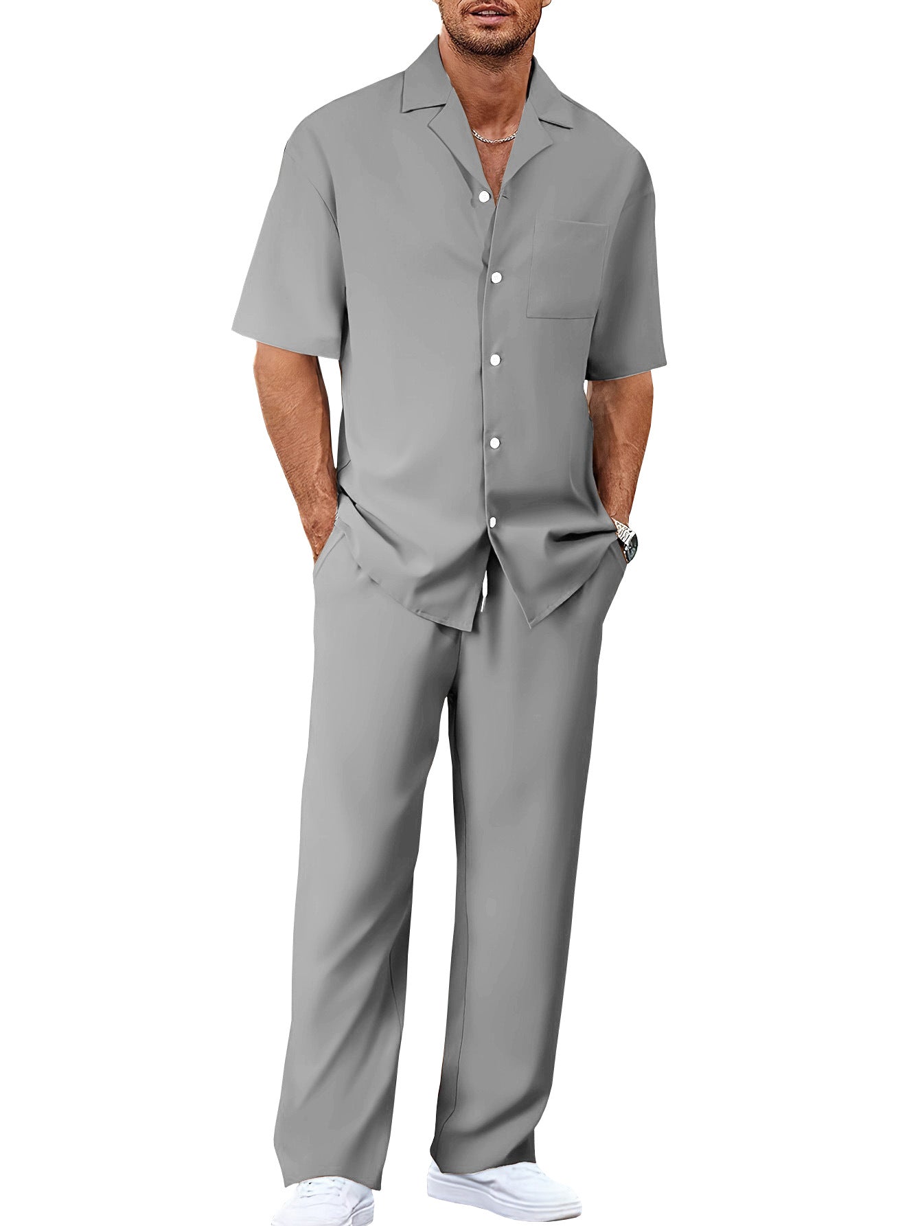 Men's Short Sleeve Shirt & Pants Set | Casual Lapel Two-Piece Trouser Suit
