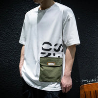 Men's Summer Loose Plus Size Pocket Printed Top T-shirt With Short Sleeves