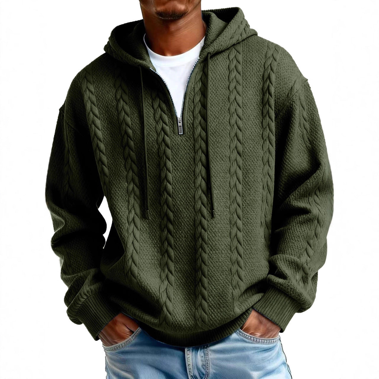 Fashionable Half-zip Hooded Sweatshirt With Long Sleeves