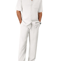 Men's Short Sleeve Shirt & Pants Set | Casual Lapel Two-Piece Trouser Suit
