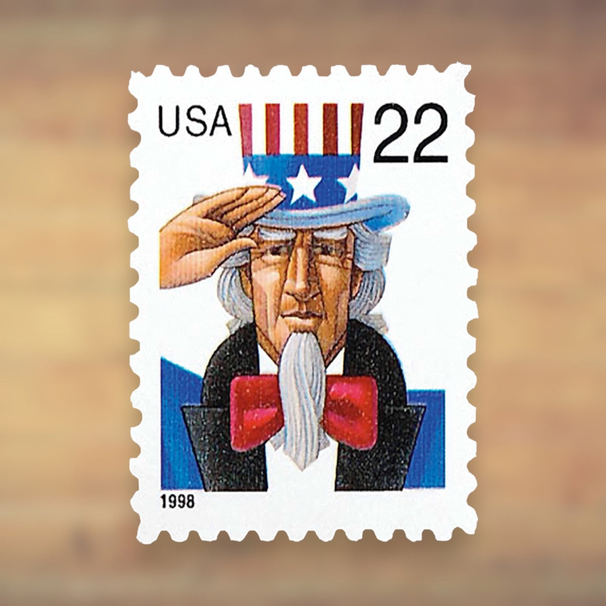 Uncle Sam 22¢ Postage Stamps, 1998 Sheet – Additional Postage for Cards and Letters