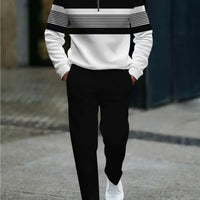 Mens Casual Fashion Long-Sleeve Top And Pants Set With A Half-Open Placket And Zipper