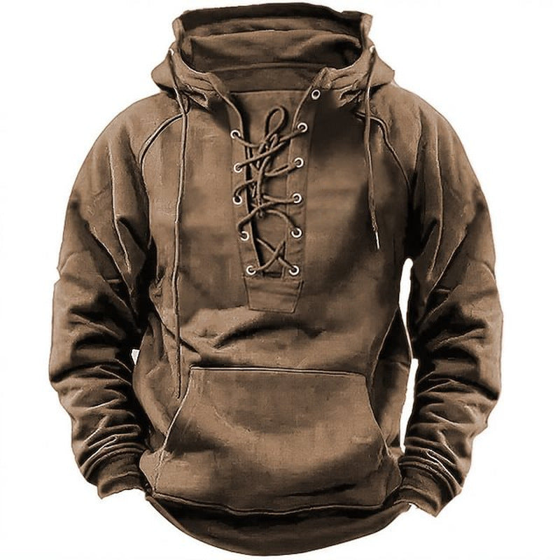 Men's Lace-Up Sports Hoodie  Casual Pocket Sweatshirt