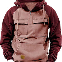 Men's Retro Cargo Hoodie - Half Zip Fleece Sweatshirt with Pockets