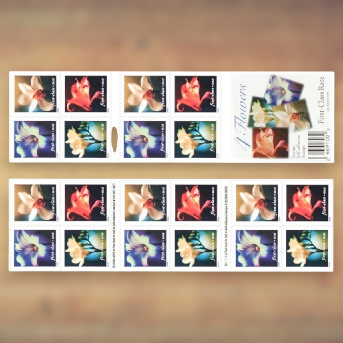 2000 Four Flowers First-Class Stamps Booklet First-Class