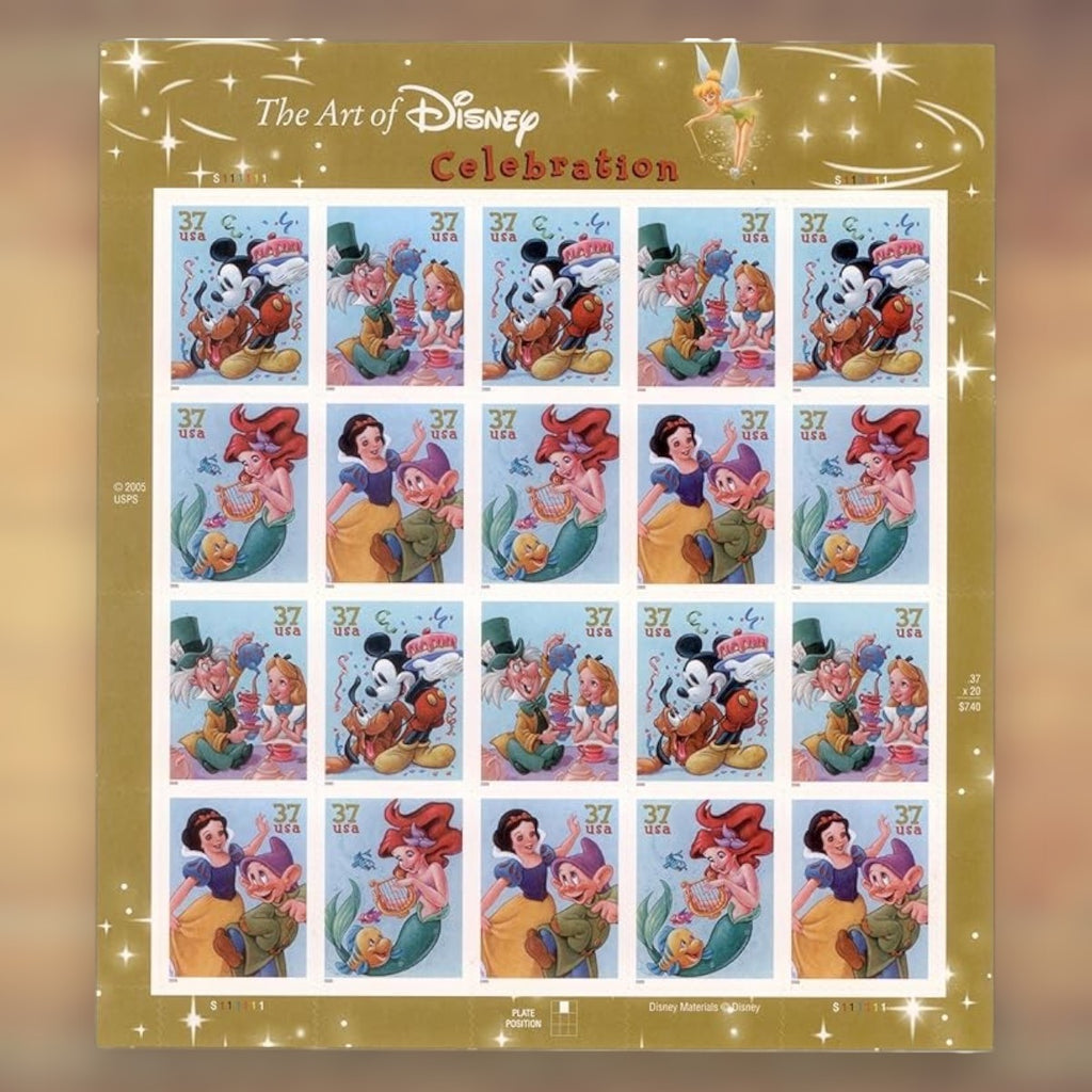 The Art of Disney: Celebration 37¢ Postage Stamps, 2005 Sheet – Additional Postage for Celebration Cards and Invitations