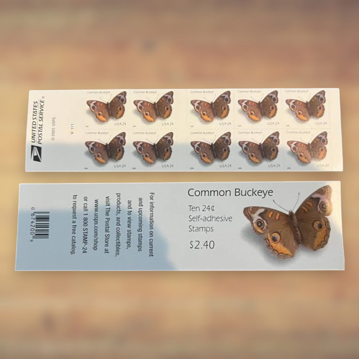 Common Buckeye Butterfly 24¢ Postage Stamps, 2006 Sheet – Additional Postage for Cards and Letters