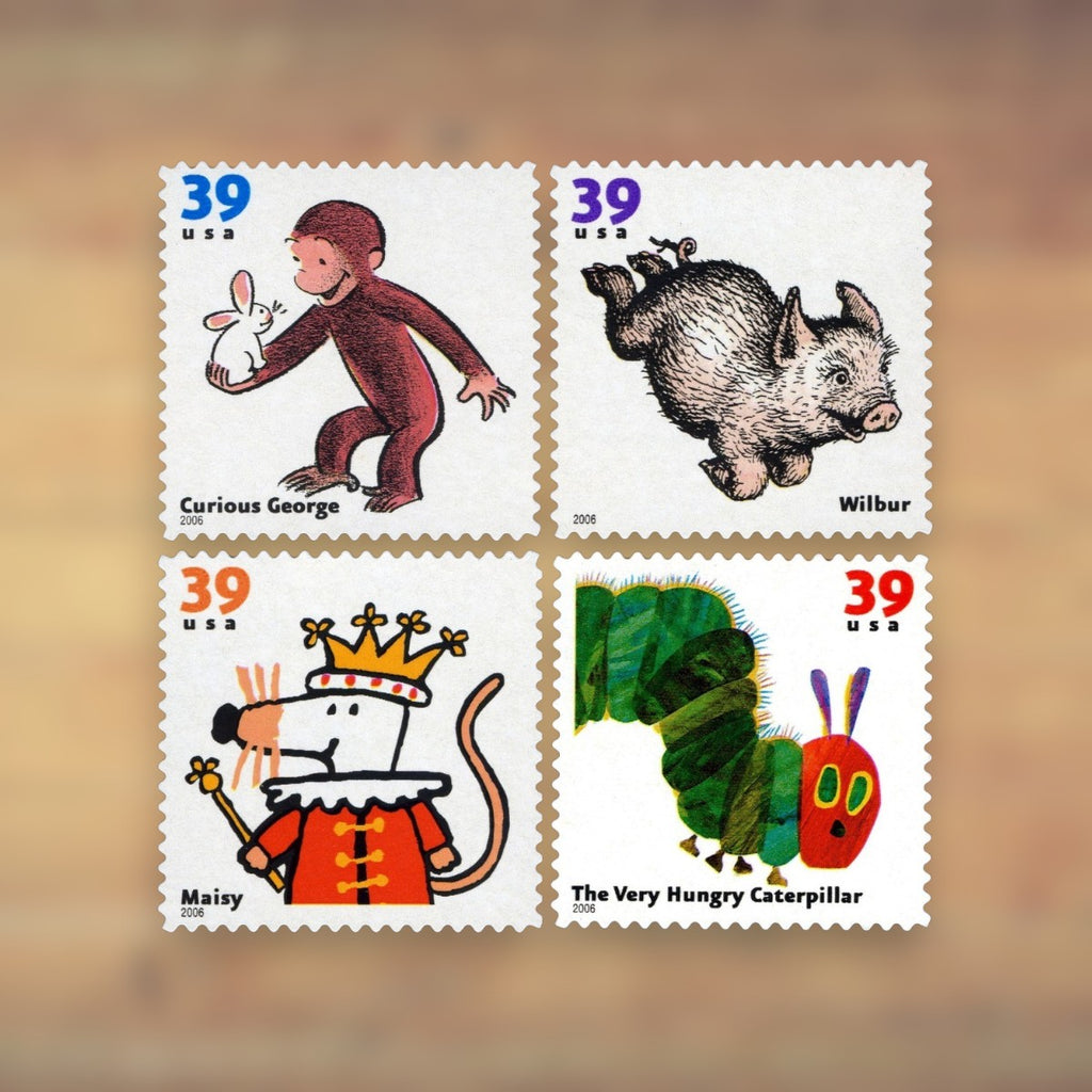 Favorite Children’s Book Animals 39¢ Postage Stamps, 2006 Sheet – Additional Postage for Cards and Letters