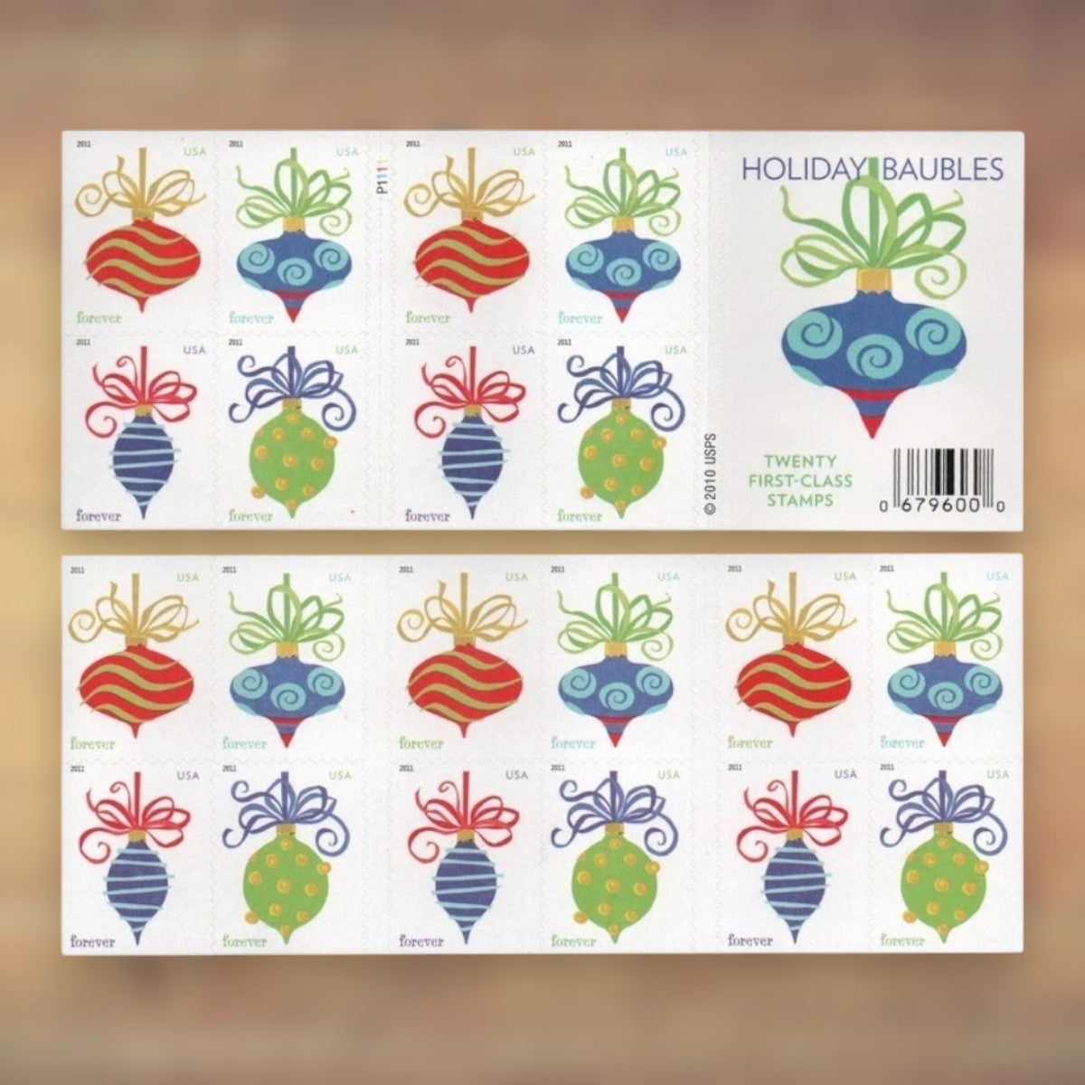 Holiday Baubles Forever Stamps, 2011 Booklet – Holiday Cards and Letters