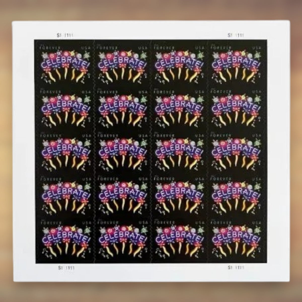 Neon Celebrate! Forever Stamps, 2011 Sheet – Celebration Cards and Invitations