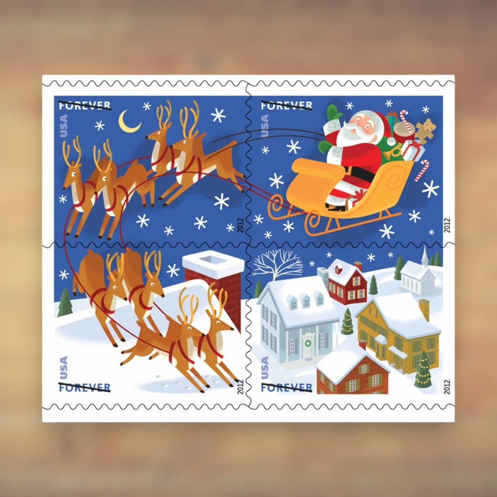 Santa and Sleigh Forever Stamps, 2012 Booklet – Christmas Cards and Letters