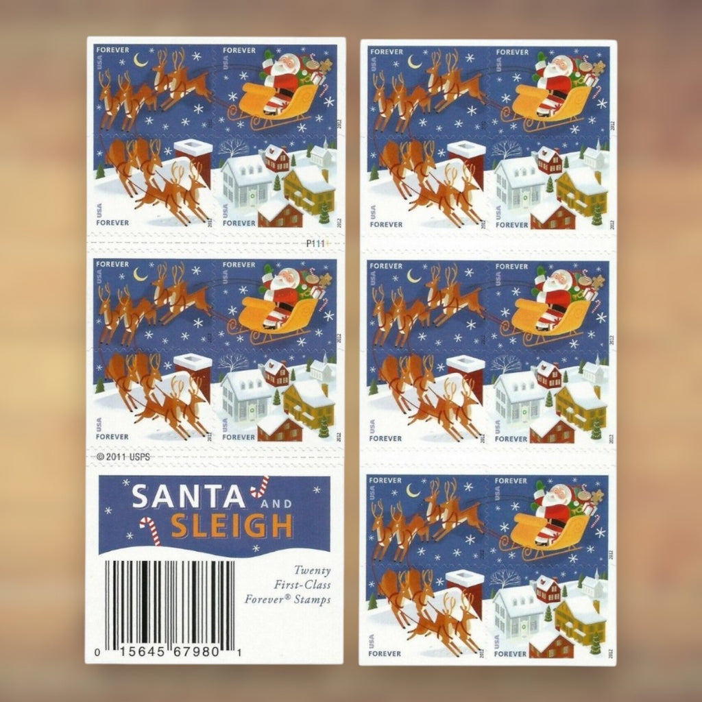 Santa and Sleigh Forever Stamps, 2012 Booklet – Christmas Cards and Letters