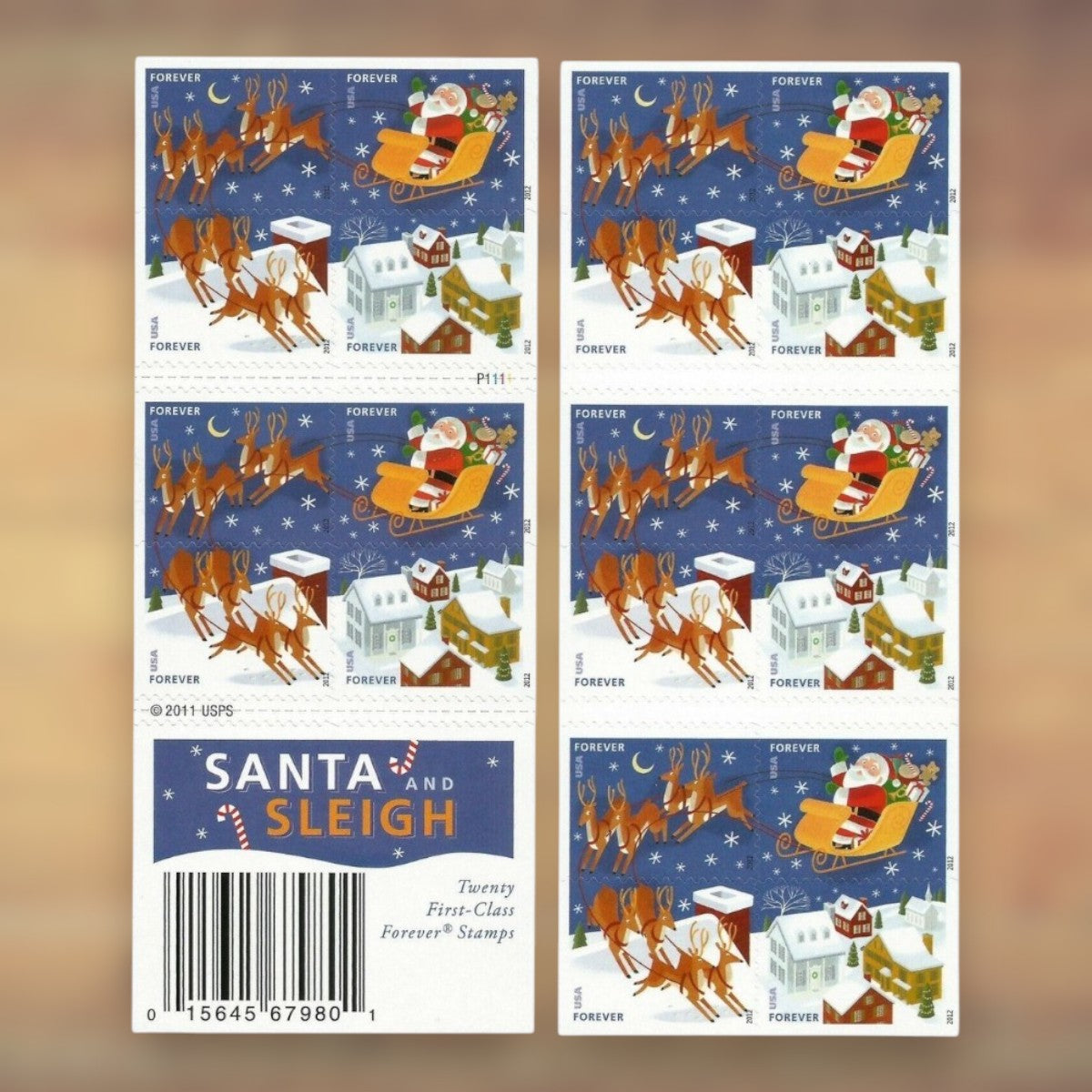 Santa and Sleigh Forever Stamps, 2012 Booklet – Christmas Cards and Letters