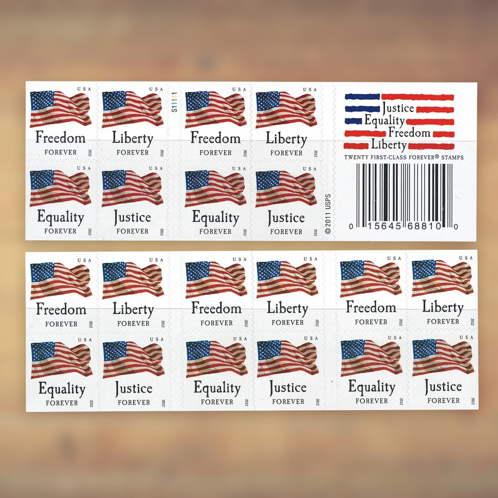 2012 U.S. Flags Forever Stamps – 250/500/1250/2500 Booklets, 100 Stamps per Booklet