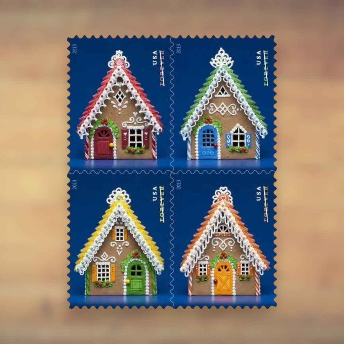 Gingerbread Houses Forever Stamps, 2013 Booklet – Holiday Cards and Letters