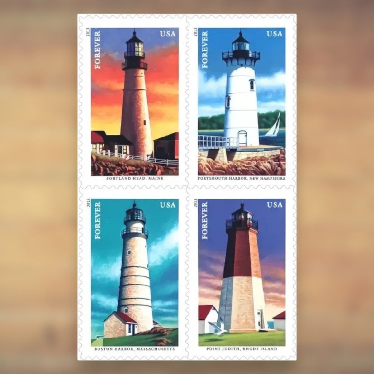 New England Coastal Lighthouses Forever Stamps, 2013 Sheet – Cards, Letters and Stamp Collecting