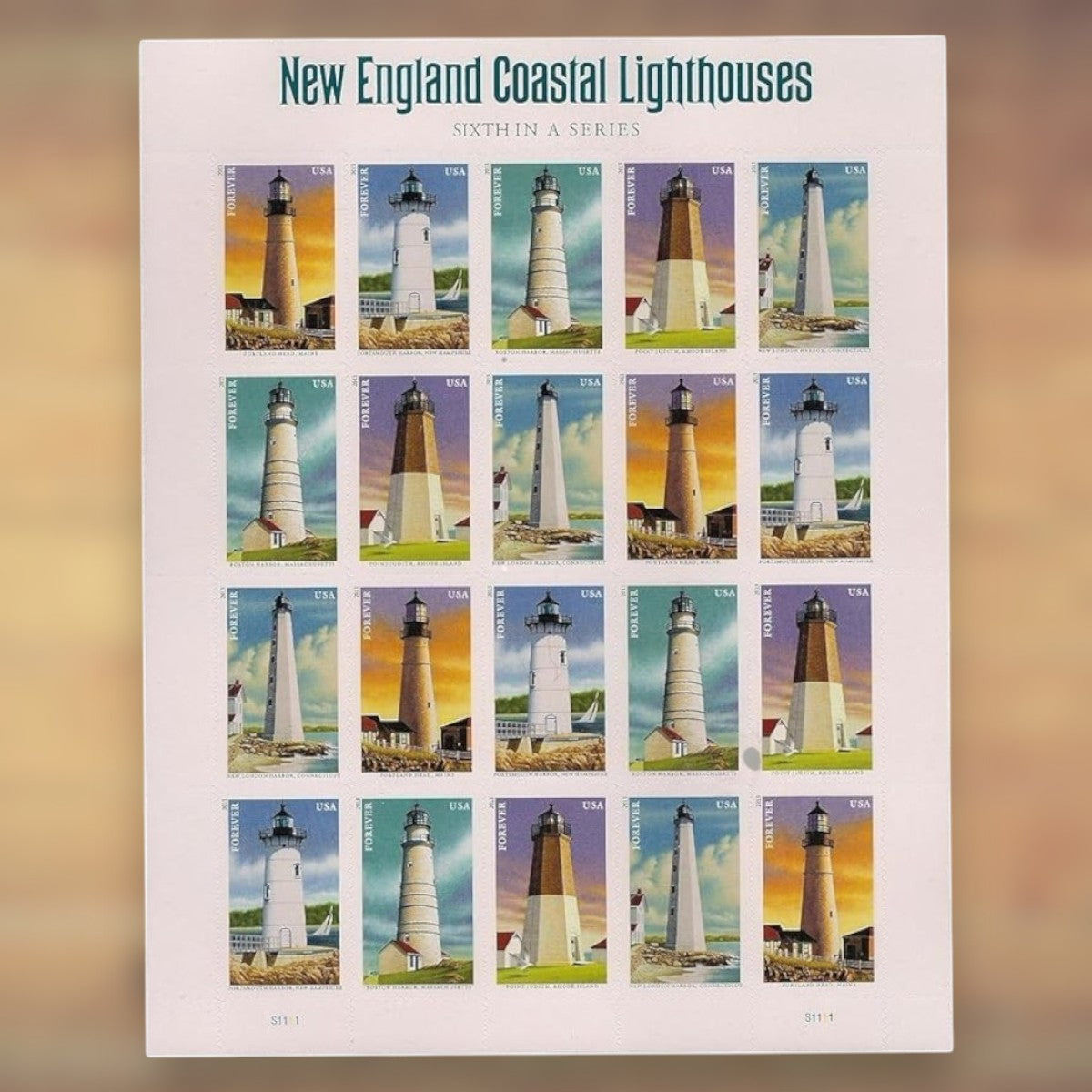 New England Coastal Lighthouses Forever Stamps, 2013 Sheet – Cards, Letters and Stamp Collecting