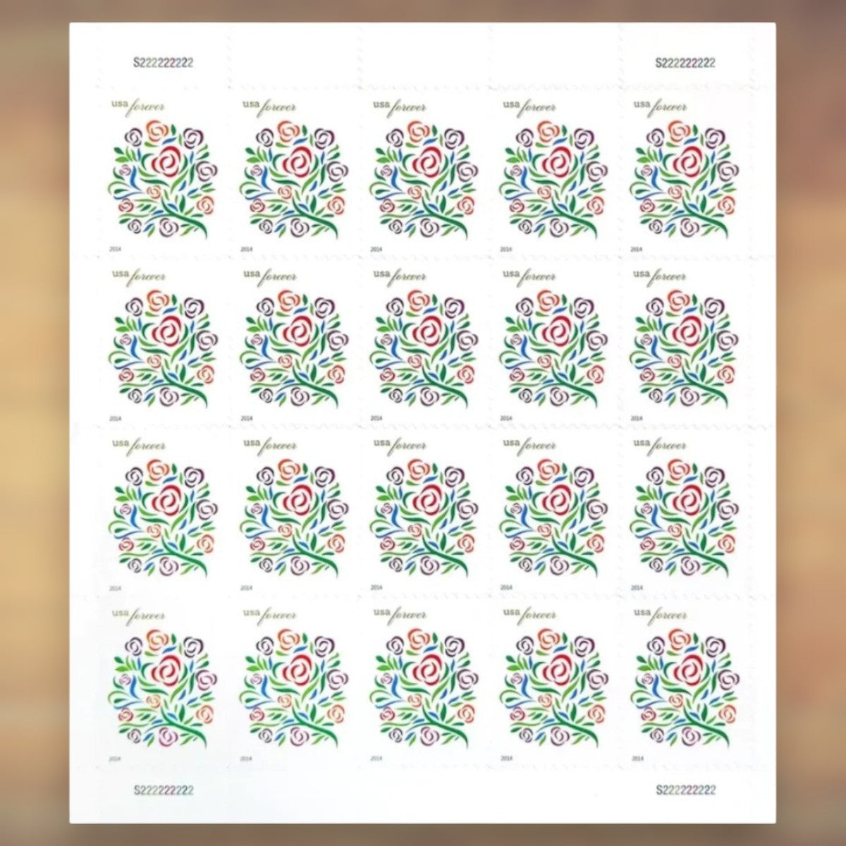 2014 Stylized Floral Design Forever Postage Stamps Sheet First-Class