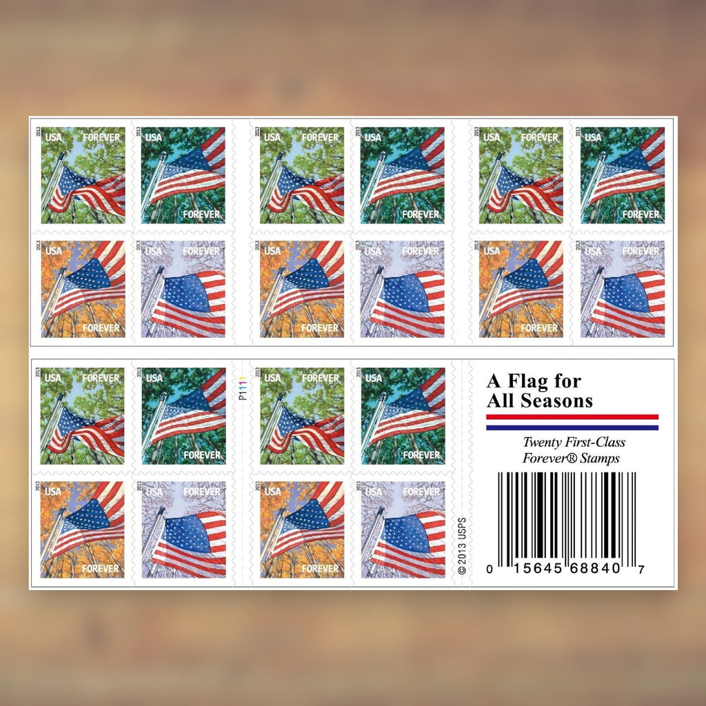 2013 U.S. Flags Forever Stamps – 250/500/1250/2500 Booklets, 100 Stamps per Booklet