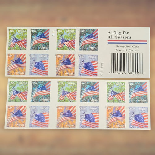 2013 U.S. Flags Forever Stamps – 250/500/1250/2500 Booklets, 100 Stamps per Booklet