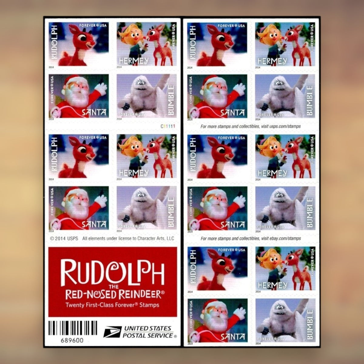 Rudolph the Red-Nosed Reindeer Forever Stamps, 2014 Booklet – Christmas Cards and Letters