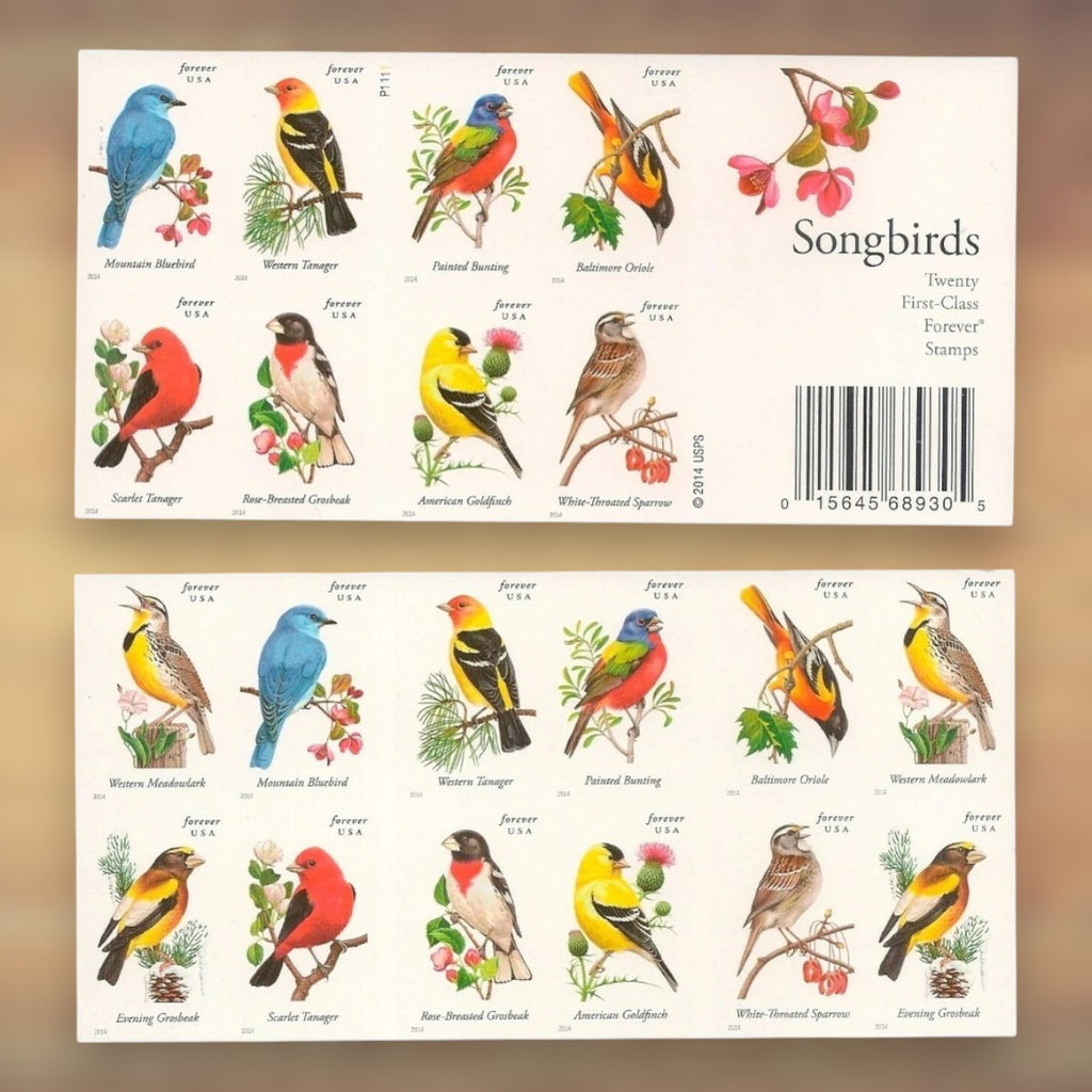 Songbirds Forever Stamps, 2014 Booklet – Everyday Cards and Letters