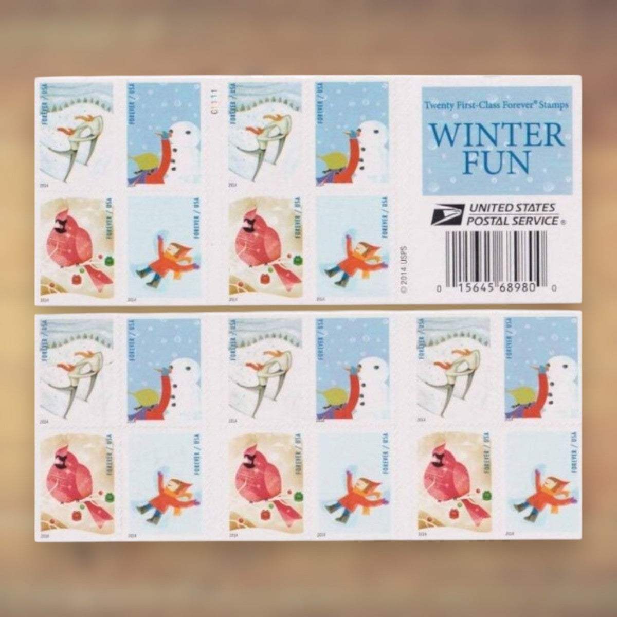 Winter Fun Forever Stamps, 2014 Booklet – Winter Cards and Letters