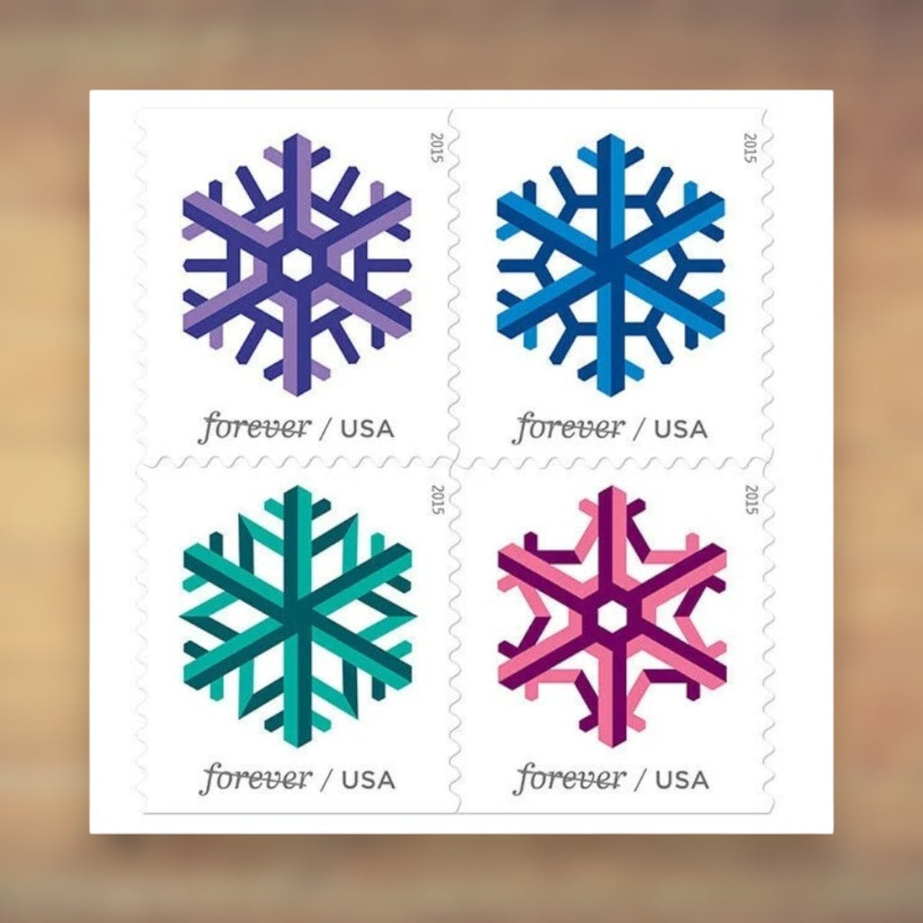 Geometric Snowflakes Forever Stamps, 2015 Booklet – Holiday Cards and Letters