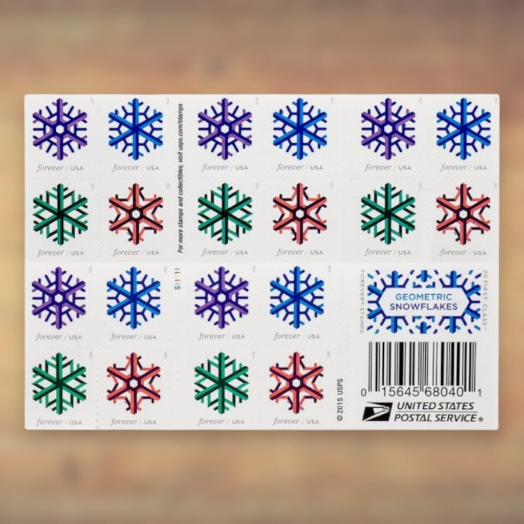 Geometric Snowflakes Forever Stamps, 2015 Booklet – Holiday Cards and Letters