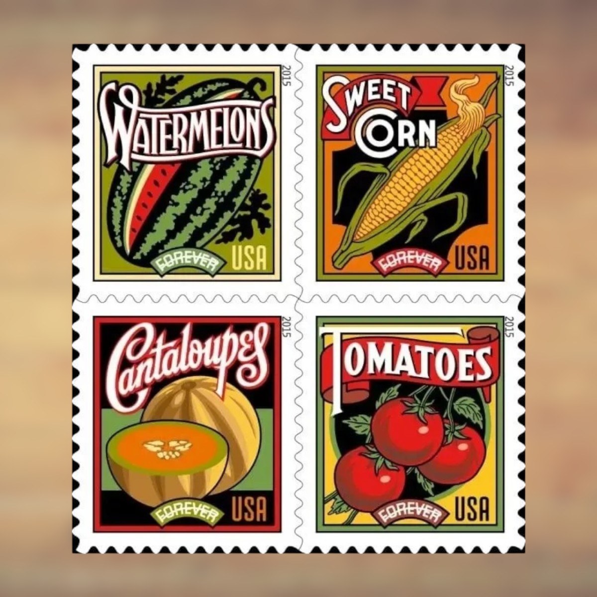 Summer Harvest Forever Stamps, 2015 Booklet – Greeting Cards and Letters