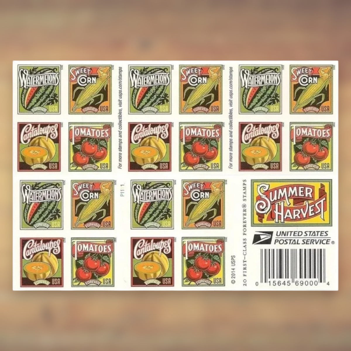Summer Harvest Forever Stamps, 2015 Booklet – Greeting Cards and Letters