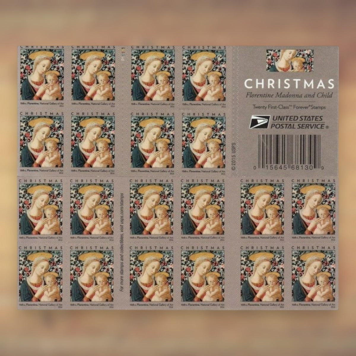 Florentine "Madonna and Child" Forever Stamps, 2016 Booklet – Religious Christmas Cards and Letters