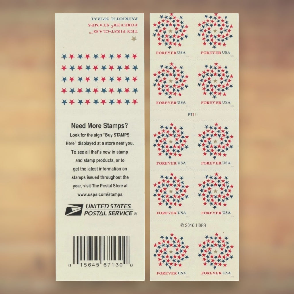 Patriotic Spiral Forever Stamps, 2016 Booklet – Everyday Cards and Letters