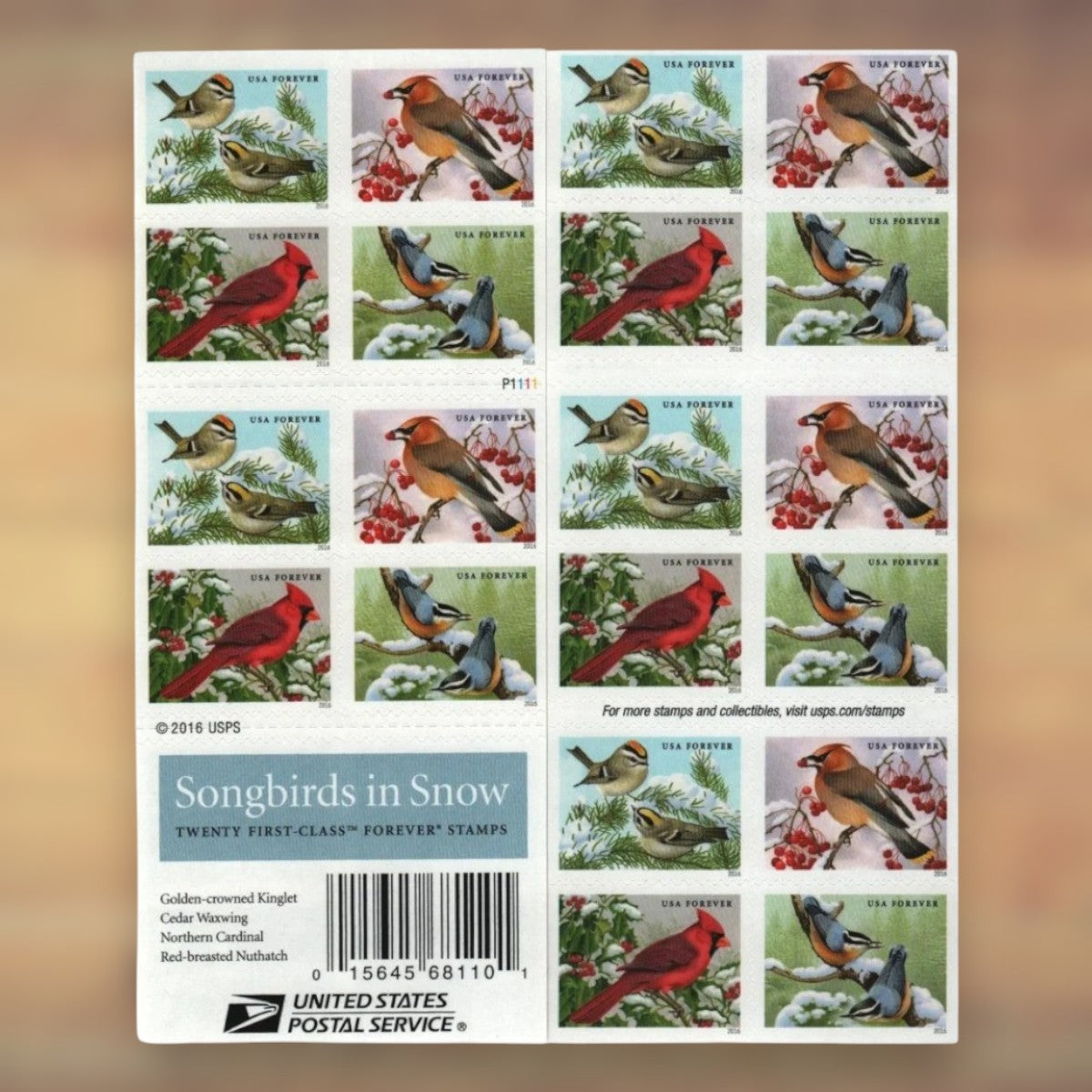 Songbirds in Snow Forever Stamps, 2016 Booklet – Winter Cards and Letters