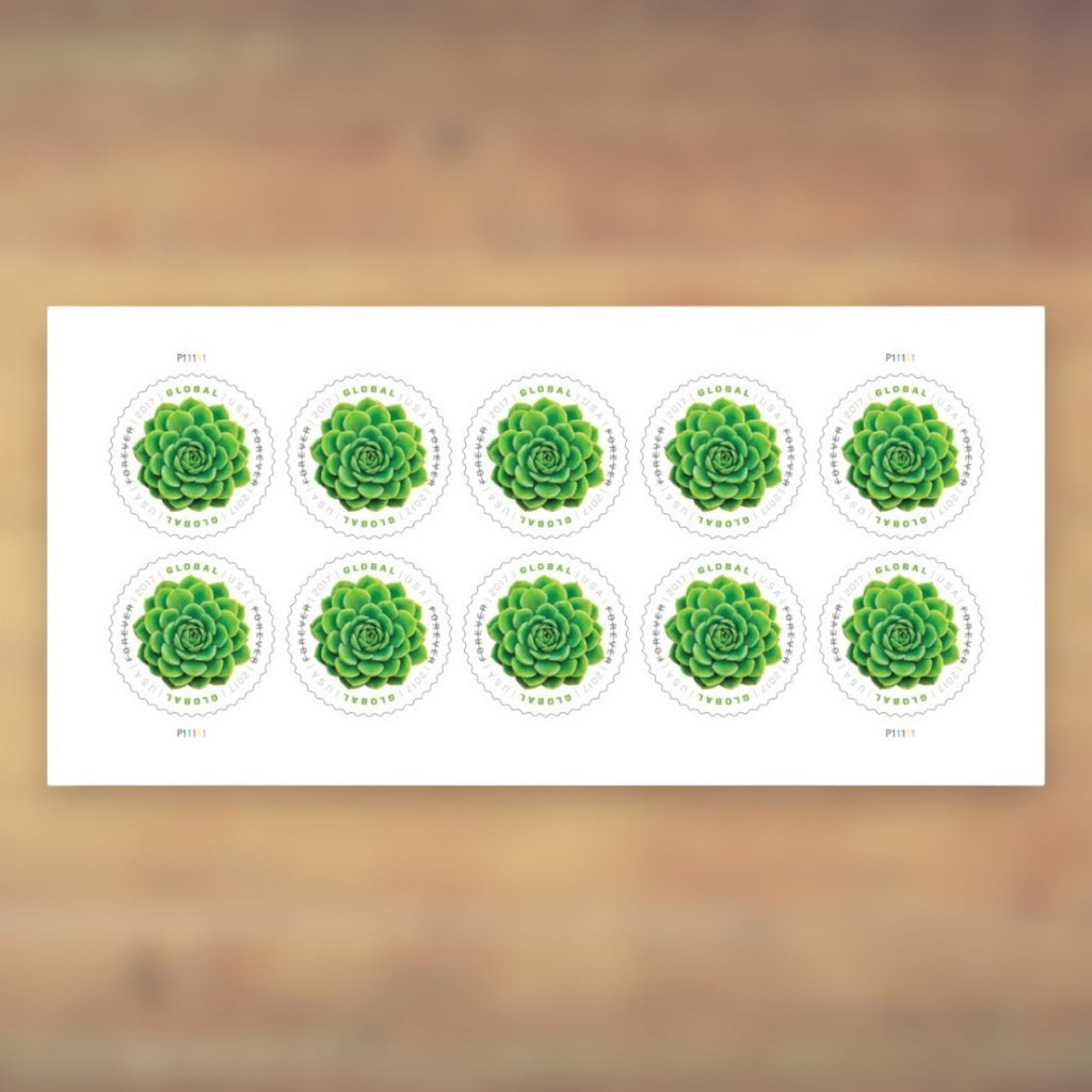 Green Succulent Global Forever Stamps, 2017 Sheet – International Mail