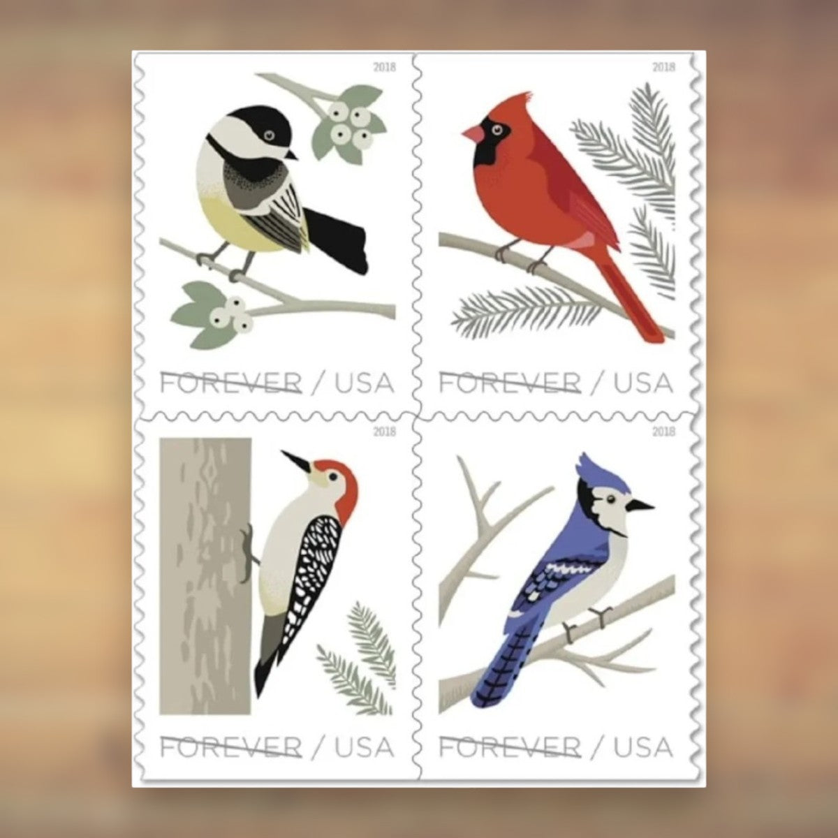 Birds in Winter Forever Stamps, 2018 Booklet – Winter Cards and Letters