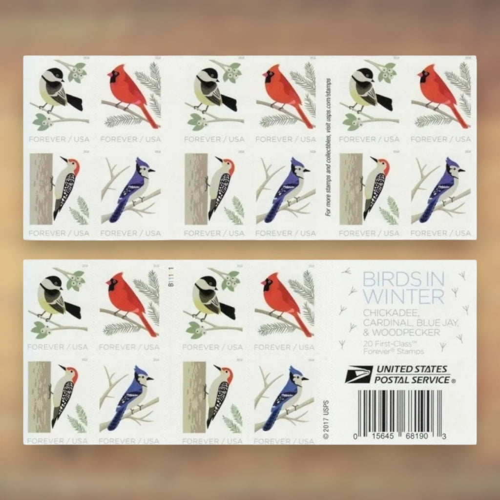 Birds in Winter Forever Stamps, 2018 Booklet – Winter Cards and Letters