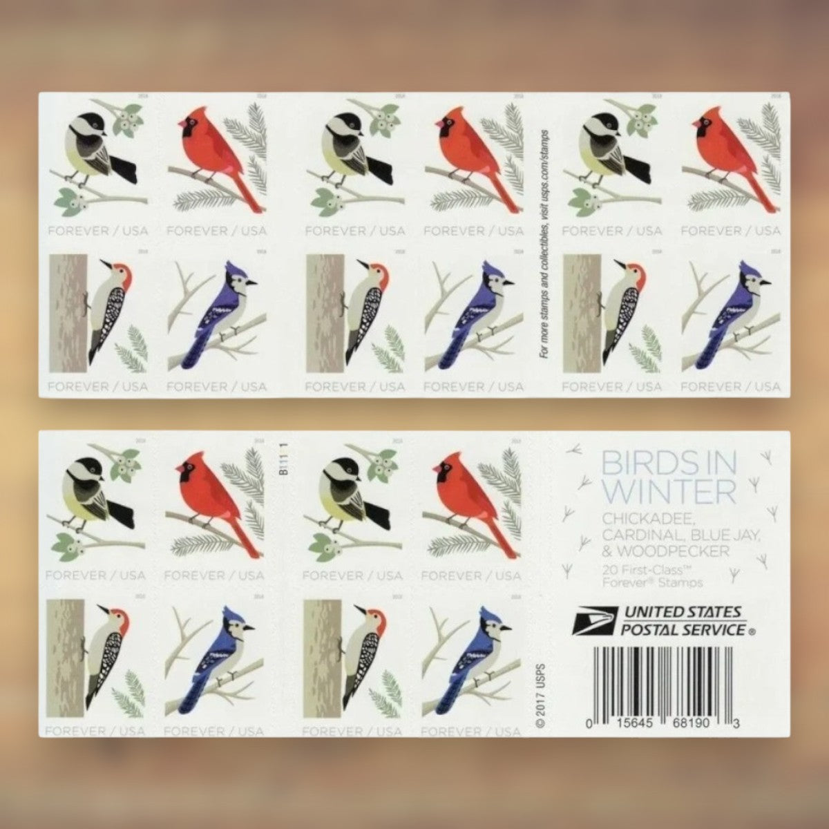 Birds in Winter Forever Stamps, 2018 Booklet – Winter Cards and Letters