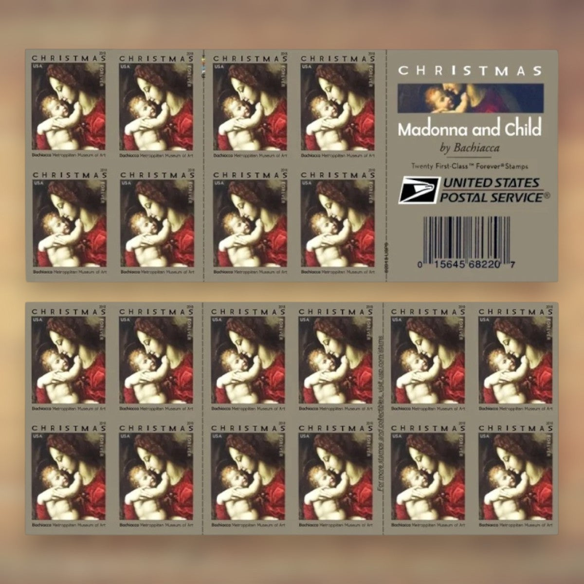 “Madonna and Child” by Bachiacca Forever Stamps, 2018 Booklet – Religious Christmas Cards and Letters