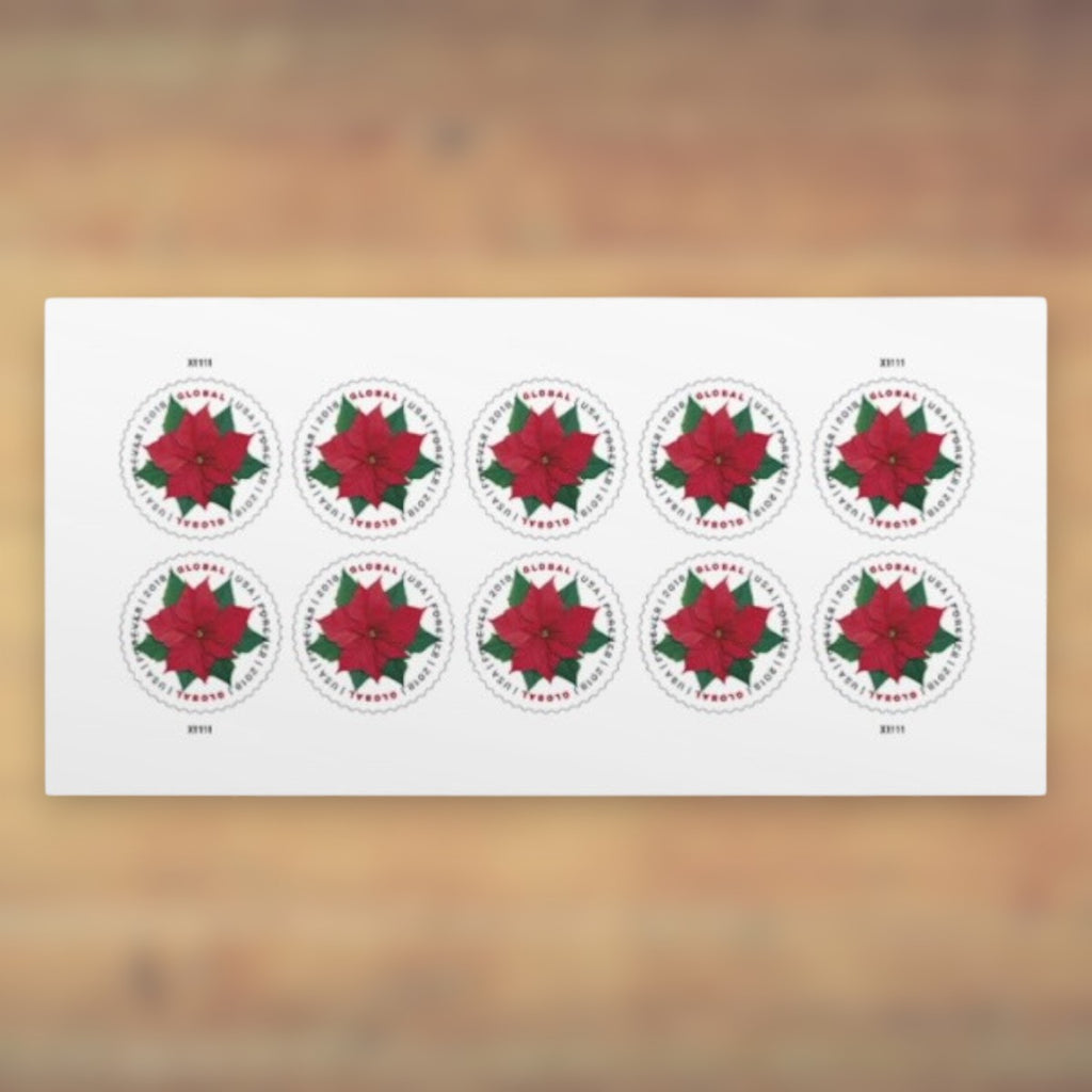 Poinsettia Global Forever Stamps, 2018 Sheet – International Mail