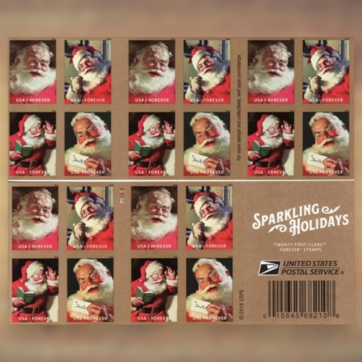Sparkling Holidays Forever Stamps, 2018 Booklet – Christmas Cards and Letters