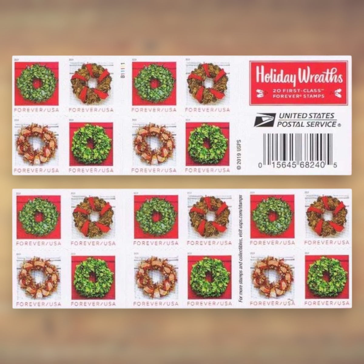 Holiday Wreaths Forever Stamps, 2019 Booklet – Holiday Cards and Letters