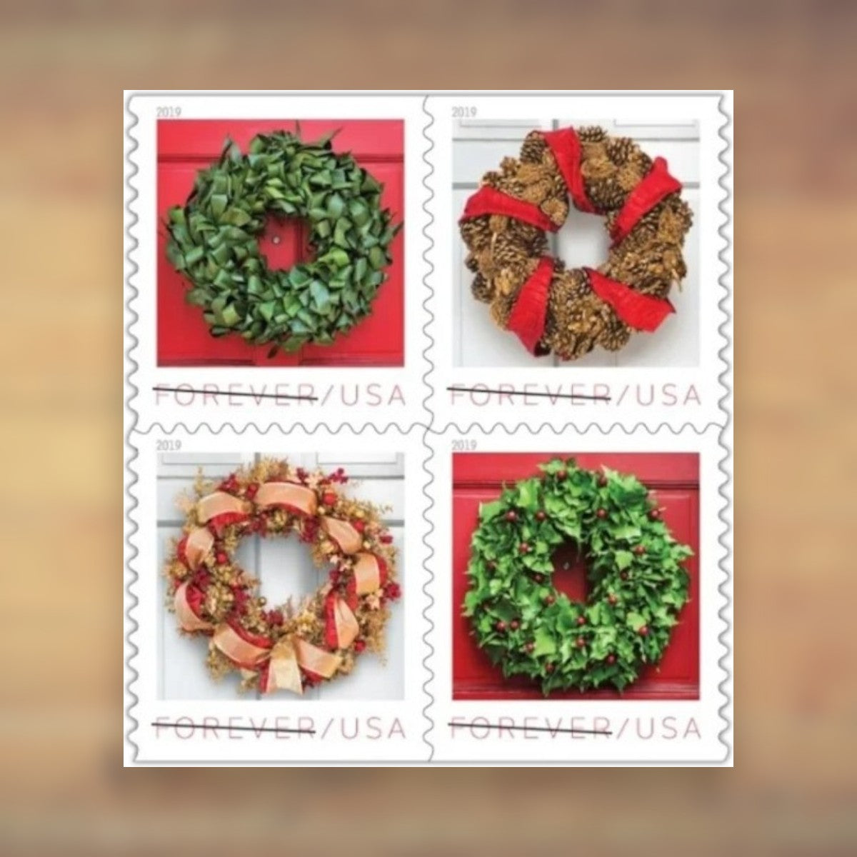 Holiday Wreaths Forever Stamps, 2019 Booklet – Holiday Cards and Letters