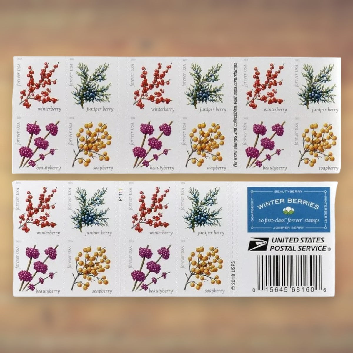 Winter Berries Forever Stamps, 2019 Booklet – Holiday Cards and Letters